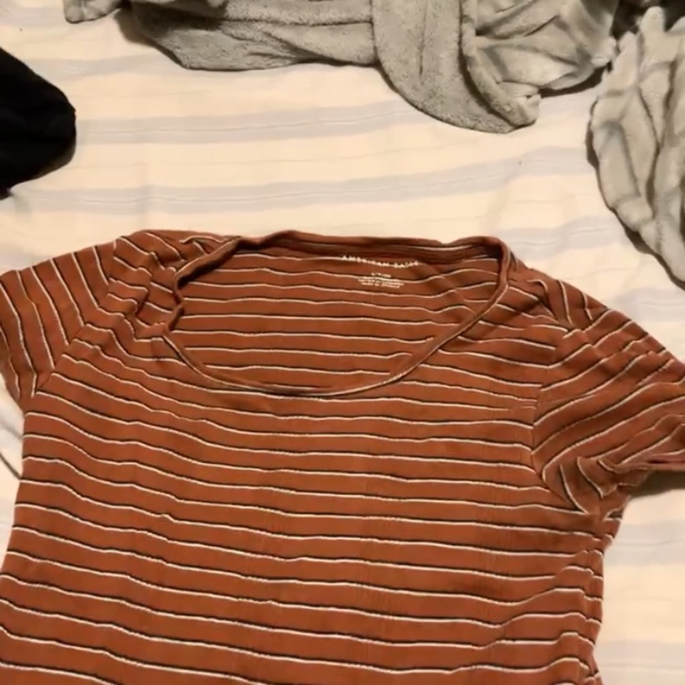 American Eagle Outfitters Rust Striped Tee